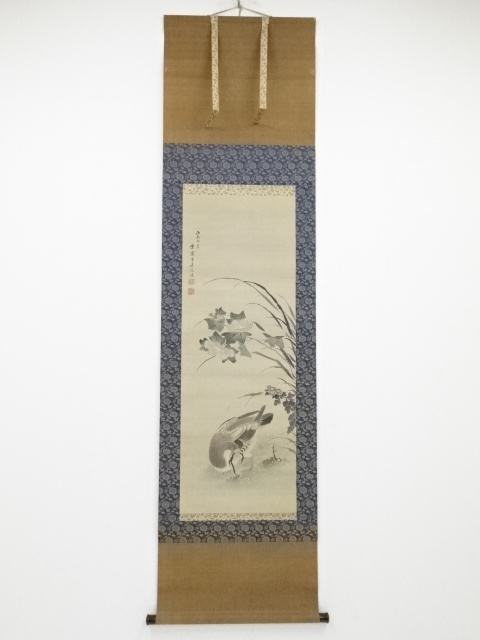 丙辰（1796年）　増山雪斎筆　花鳥図　肉筆絹本掛軸（余延年旧蔵）